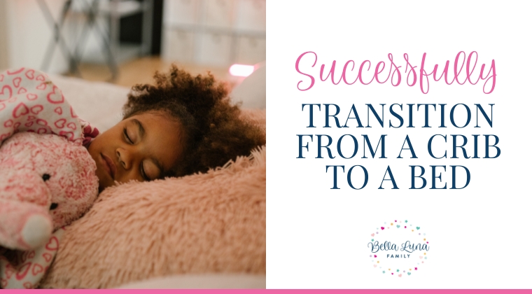 picture of a little girl sleeping with her stuffed animal and the description says successfully transitioning from a crib to big kid bed guide | Online courses & guides |