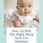 Pinterest pin image with a baby, awake on his tummy, in a sleep sack and the wording Does My Baby Need A Sleep Sack In The Summer | Bella Luna Family.