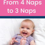 graphic with a picture of a smiling baby girl and the text dropping from 3 naps to 3 naps and then the URL www.bellalunafamily.com