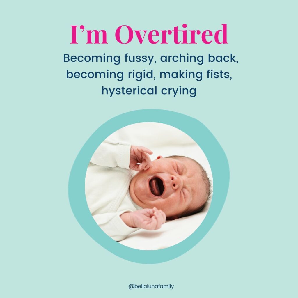 Picture of a sleepy newborns showing overtired sleepy cues