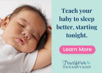 picture of a sleeping baby with his hand over his head and the text says teach your baby to start sleeping better tonight. learn more. transform your baby's sleep online course